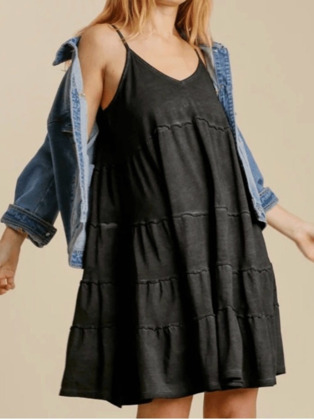 Umgee Gray Ruffled Tiered Spaghetti Strap Tank
